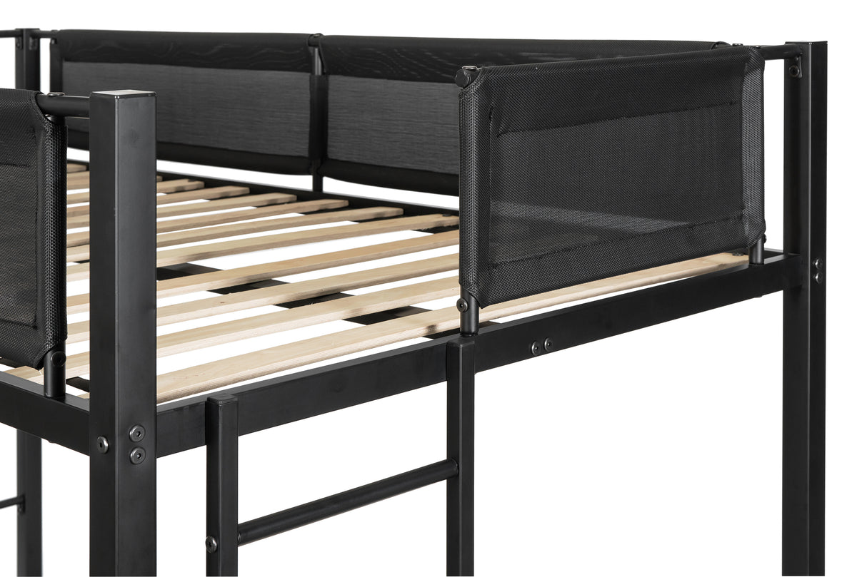 Twin over twin bunk bed with trundle (Wood Slat and Textilene Guardrail) - Home Elegance USA