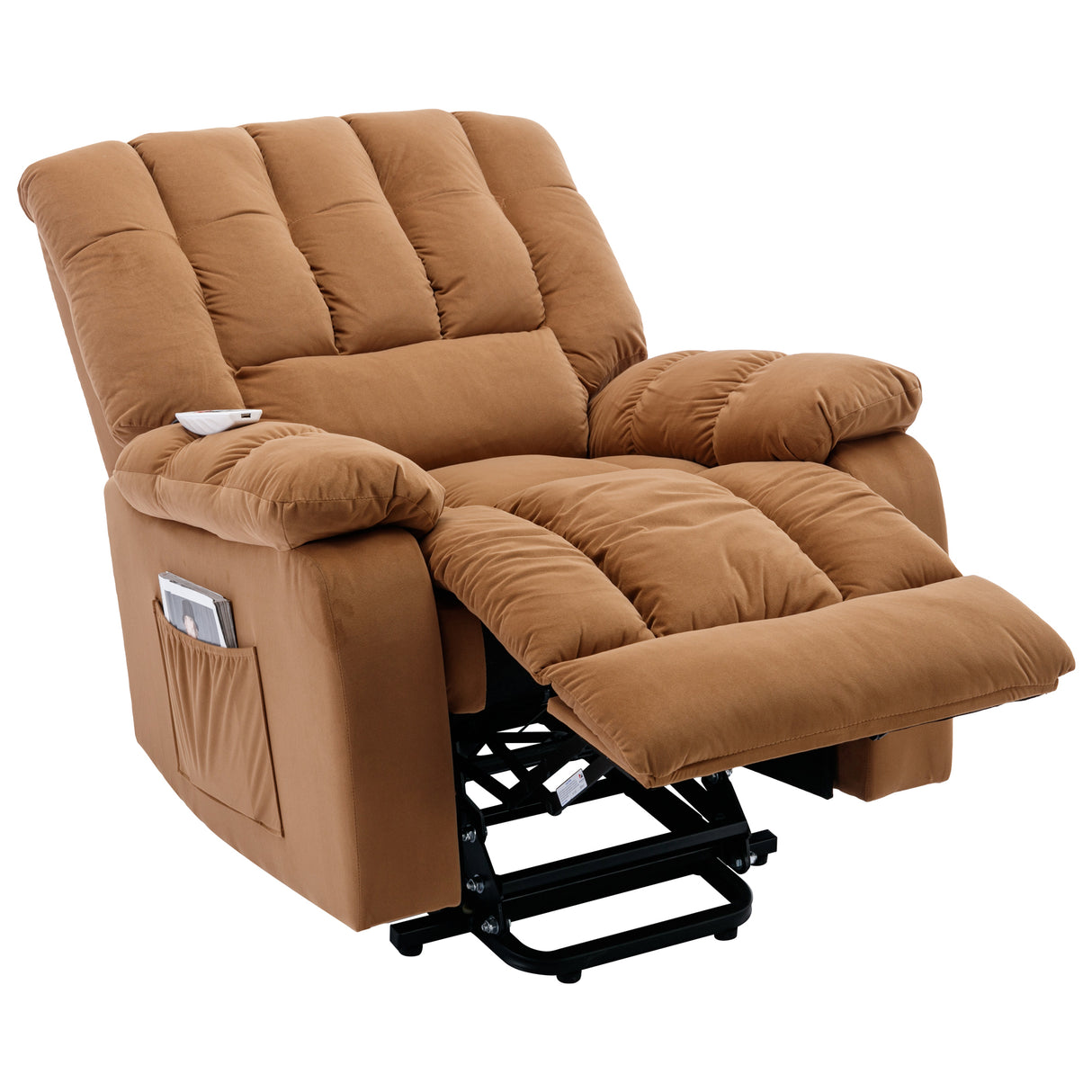 Massage Recliner Chair Electric Power Lift Recliner Chairs with Heat, Vibration, Side Pocket for Living Room, Bedroom, Light Brown Home Elegance USA