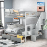 Full over Full Bunk Bed with Two Drawers and Storage, Gray - Home Elegance USA