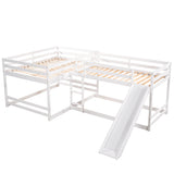 Full and Twin Size L-Shaped Bunk Bed with Slide and Short Ladder,White - Home Elegance USA