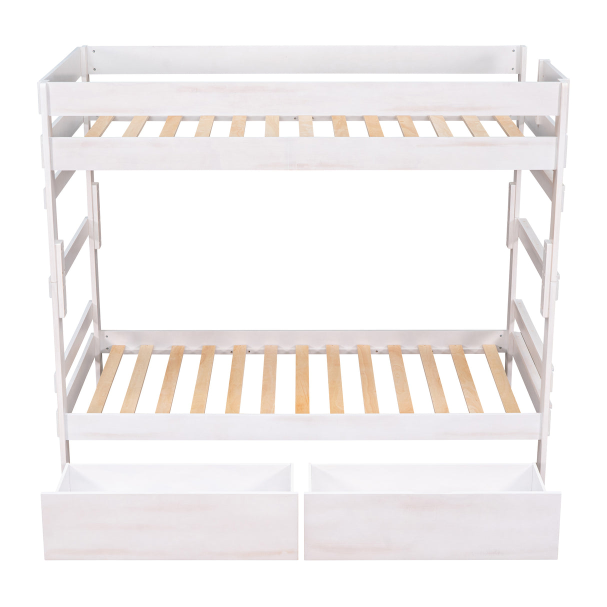 Twin over Twin Wood Bunk Bed with 2 Drawers, White - Home Elegance USA