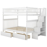 Full over Full Bunk Bed with Two Drawers and Storage, White - Home Elegance USA