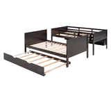 Twin-Over-Twin Bunk Bed with Twin size Trundle , Separable Bunk Bed with Bookshelf for Bedroom -Espresso - Home Elegance USA