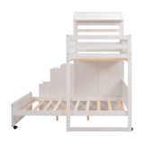 Stairway Twin Over Full Bunk Bed, House Bed with Two Shelves and Seven Drawers,White - Home Elegance USA