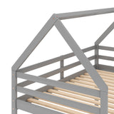 Twin over Twin Low Bunk Bed, House Bed with Ladder , Gray(OLD SKU:WF197808AAE) - Home Elegance USA