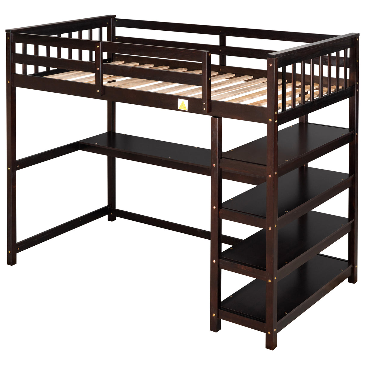 Twin Size Loft Bed with Storage Shelves and Under-bed Desk, Espresso(OLD SKU:SM000245AAP-1) - Home Elegance USA