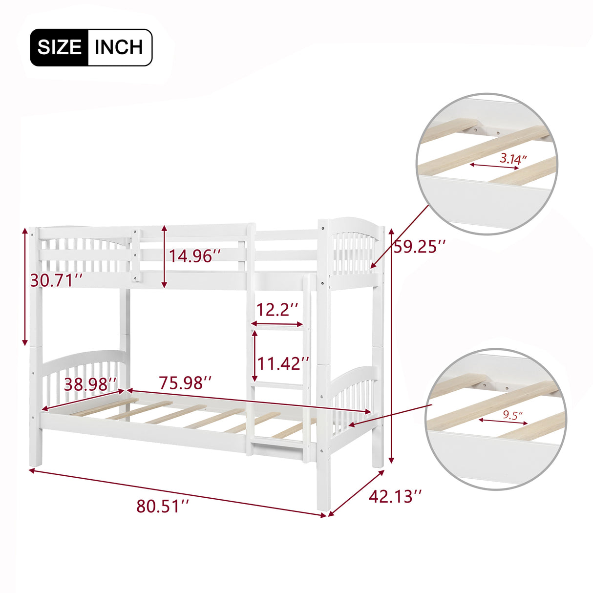 Twin Over Twin Bunk Bed with Ladder,White ( OLD SKU: LP000066AAK) - Home Elegance USA