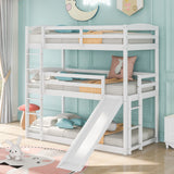 Twin over Twin over Twin Adjustable Triple Bunk Bed with Ladder and Slide,White(OLD SKU:SM000508AAK) - Home Elegance USA