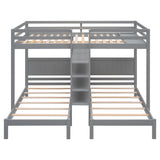 Full XL over Twin&Twin Bunk Bed with Built-in Four Shelves and Ladder,Gray - Home Elegance USA