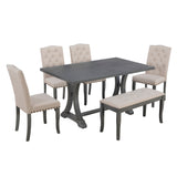 TREXM 6-Piece Farmhouse Dining Table Set, Rectangular Trestle Table and 4 Upholstered Chairs & Bench for Dining Room (Antique Gray) - Home Elegance USA