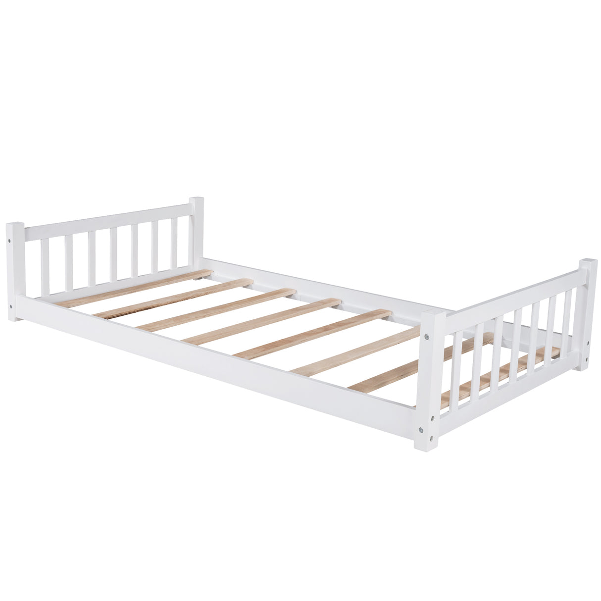 Twin-Over-Twin-Over-Twin Triple Bed with Built-in Ladder and Slide , Triple Bunk Bed with Guardrails, White - Home Elegance USA