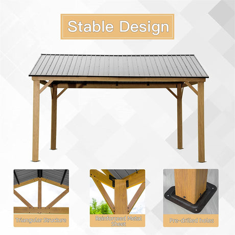 12'x14' Hardtop Gazebo Outdoor Aluminum Gazebo with Galvanized Steel Gable Canopy for Patio Decks Backyard (Yellow - Brown) | Home Elegance USA