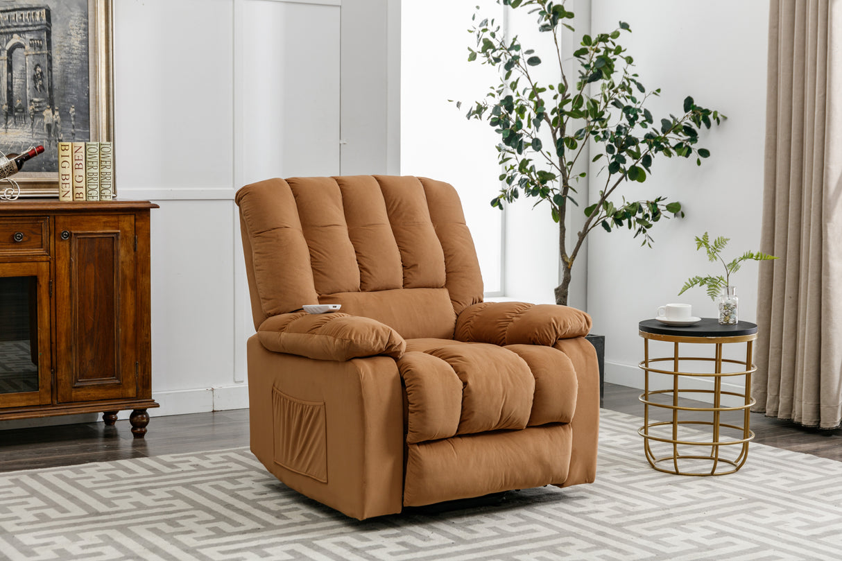 Massage Recliner Chair Electric Power Lift Recliner Chairs with Heat, Vibration, Side Pocket for Living Room, Bedroom, Light Brown Home Elegance USA