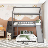 Twin Over Twin Bunk Bed with Two Drawers and Slide, House Bed with Slide, White(OLD SKU :LP000129AAE) - Home Elegance USA