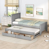 Twin Size Platform Bed with Trundle and Drawers, Gray - Home Elegance USA