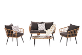 Outdoor Garden Rattan Furniture Sofa Set Wood+ Red 4 Pieces Set