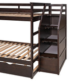 Full-over-Full Bunk Bed with Twin Size Trundle and 3 Storage Stairs,Espresso - Home Elegance USA