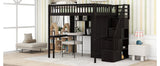 Full size Loft Bed with Bookshelf,Drawers,Desk,and Wardrobe-Espresso - Home Elegance USA