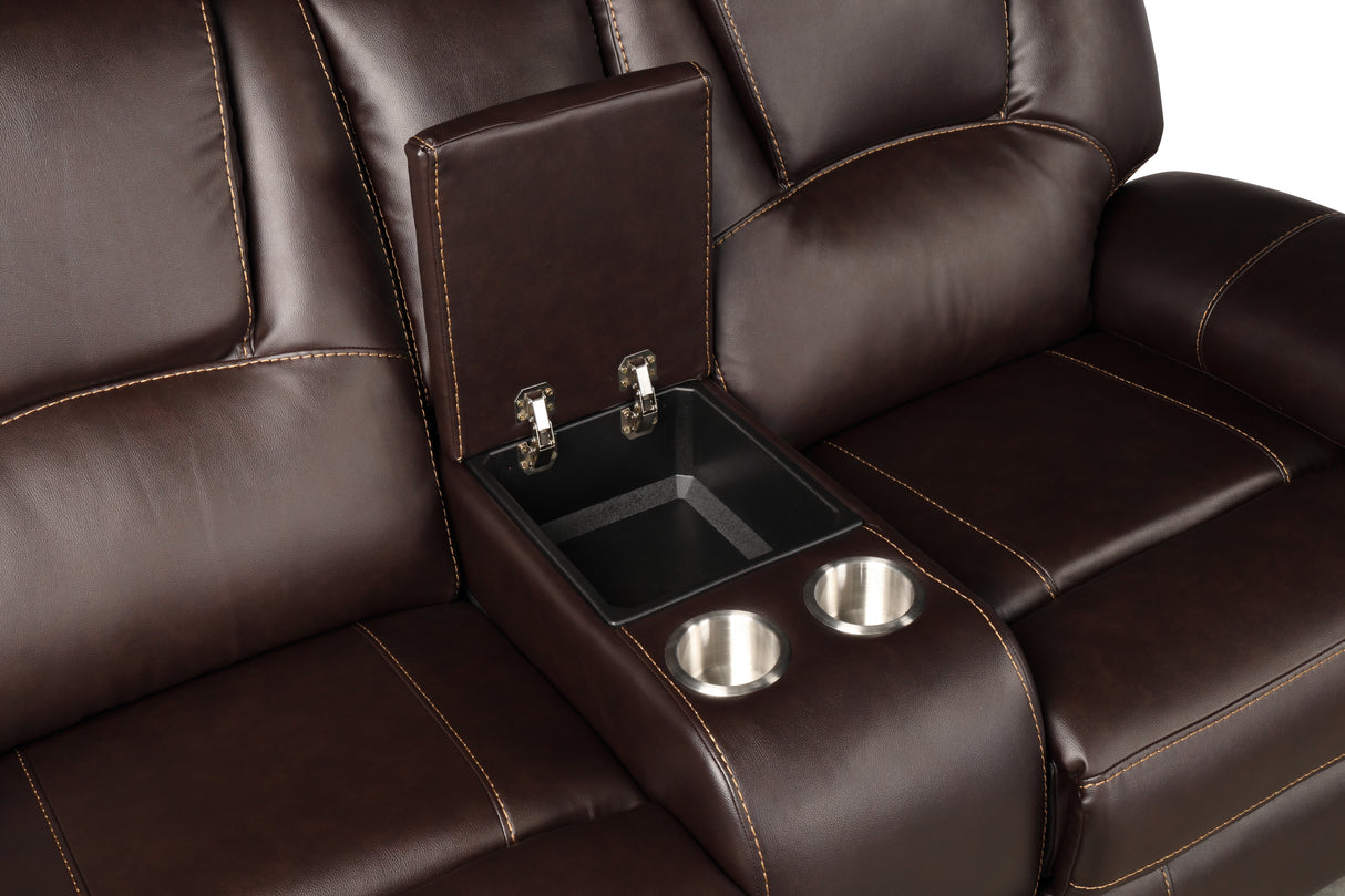 Hong Kong Power Reclining Loveseat made with Faux Leather in Brown Home Elegance USA