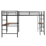 Twin Size Metal Loft Bed with Two Built-in Desks,Black - Home Elegance USA