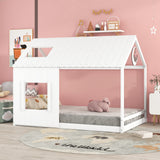 Full Size House Bed with Roof and Window - White - Home Elegance USA