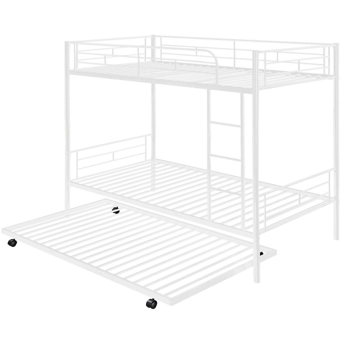 Twin-Over-Twin Metal Bunk Bed With Trundle,Can be Divided into two beds,No Box Spring needed ,White ( old sku: MF194806AAK ) - Home Elegance USA