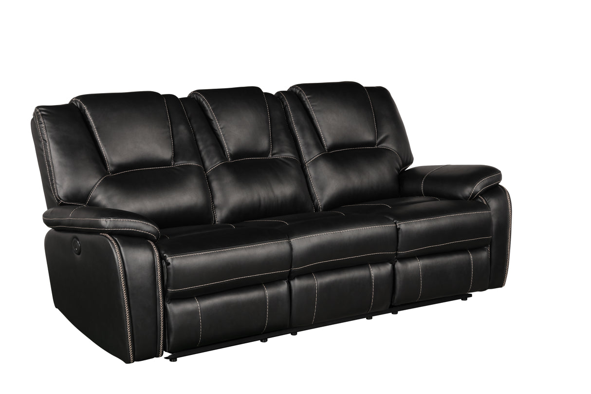 Hong Kong Power Reclining Sofa made with Faux Leather in Black Home Elegance USA