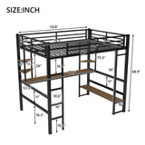 Full Size Loft Metal&MDF Bed with Long Desk and Shelves,Black(OLD SKU:SM000608AAB-1) - Home Elegance USA