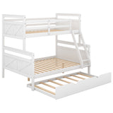 Twin over Full Bunk Bed with Ladder, Twin Size Trundle, Safety Guardrail, White - Home Elegance USA