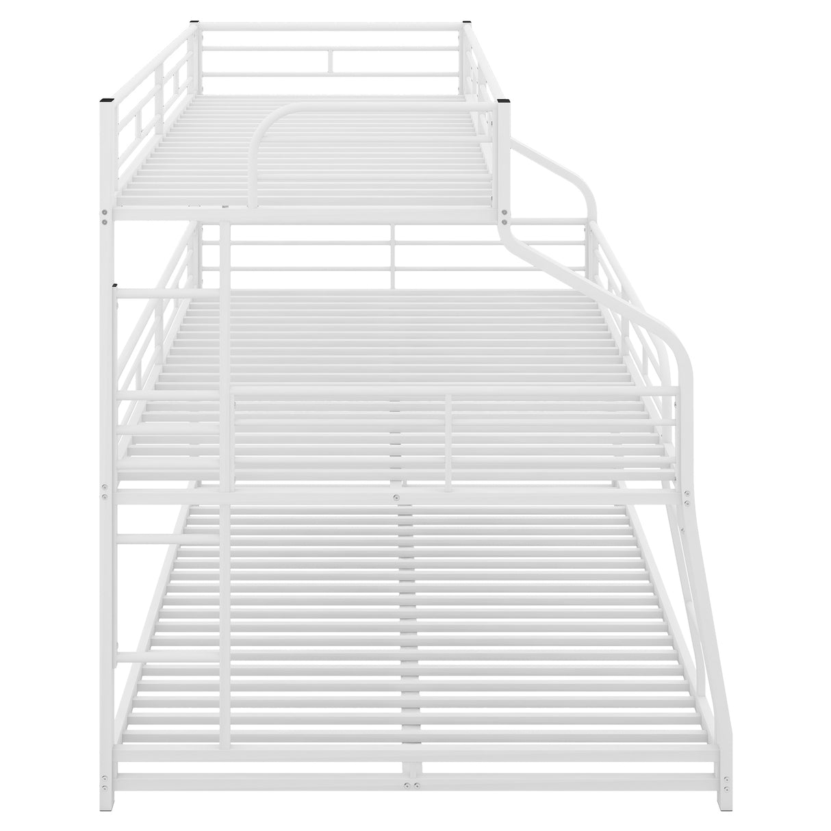 Twin XL/Full XL/Queen Triple Bunk Bed with Long and Short Ladder and Full-Length Guardrails,White - Home Elegance USA