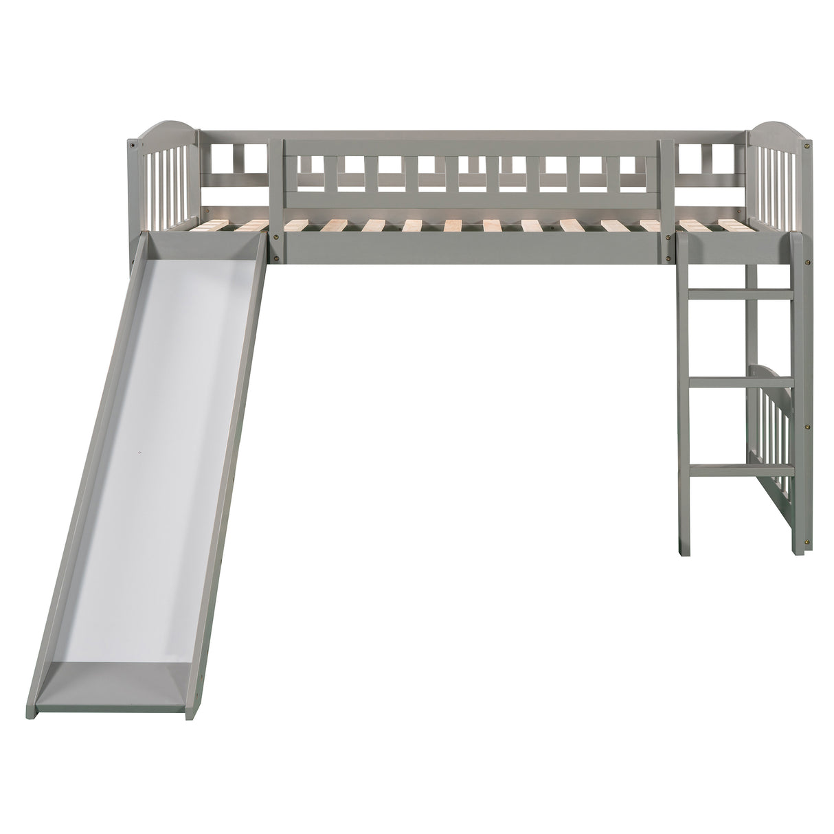 Twin size Loft Bed with Slide and Ladder, Gray(OLD SKU:LP000504AAE) - Home Elegance USA