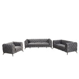 Modern 3-Piece Sofa Sets with Sturdy Metal Legs,Velvet Upholstered Couches Sets Including Three Seat Sofa, Loveseat and Single Chair for Living Room Furniture Set,Gray Home Elegance USA