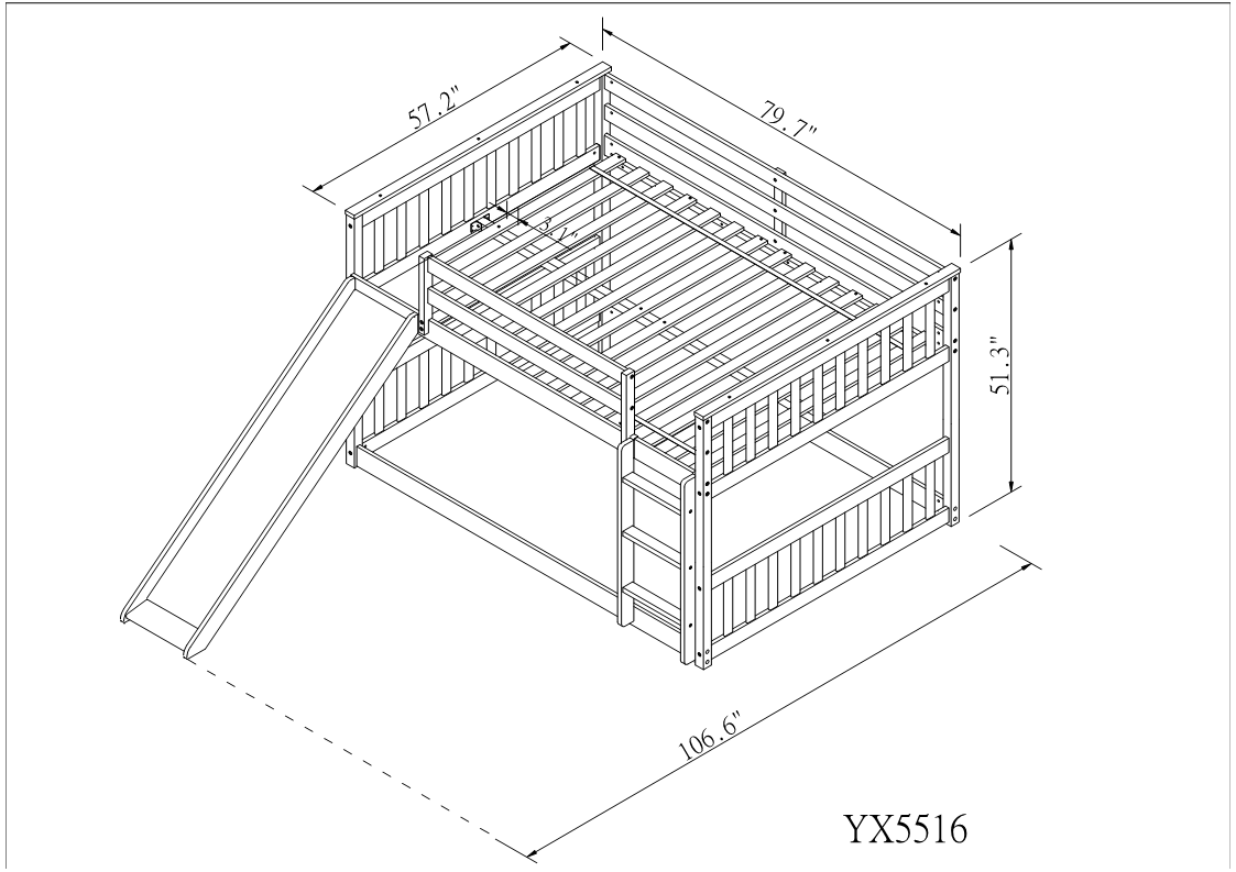 Full over Full  bunk bed with Slide - Home Elegance USA