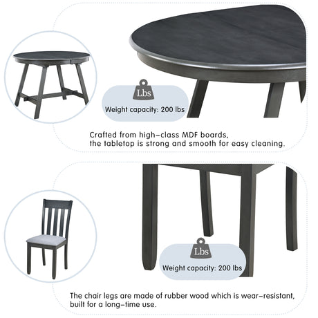 TREXM 5-Piece Wood Dining Table Set Round Extendable Dining Table with 4 Dining Chairs, Dining Room Table Set for 4 person for Dining Room