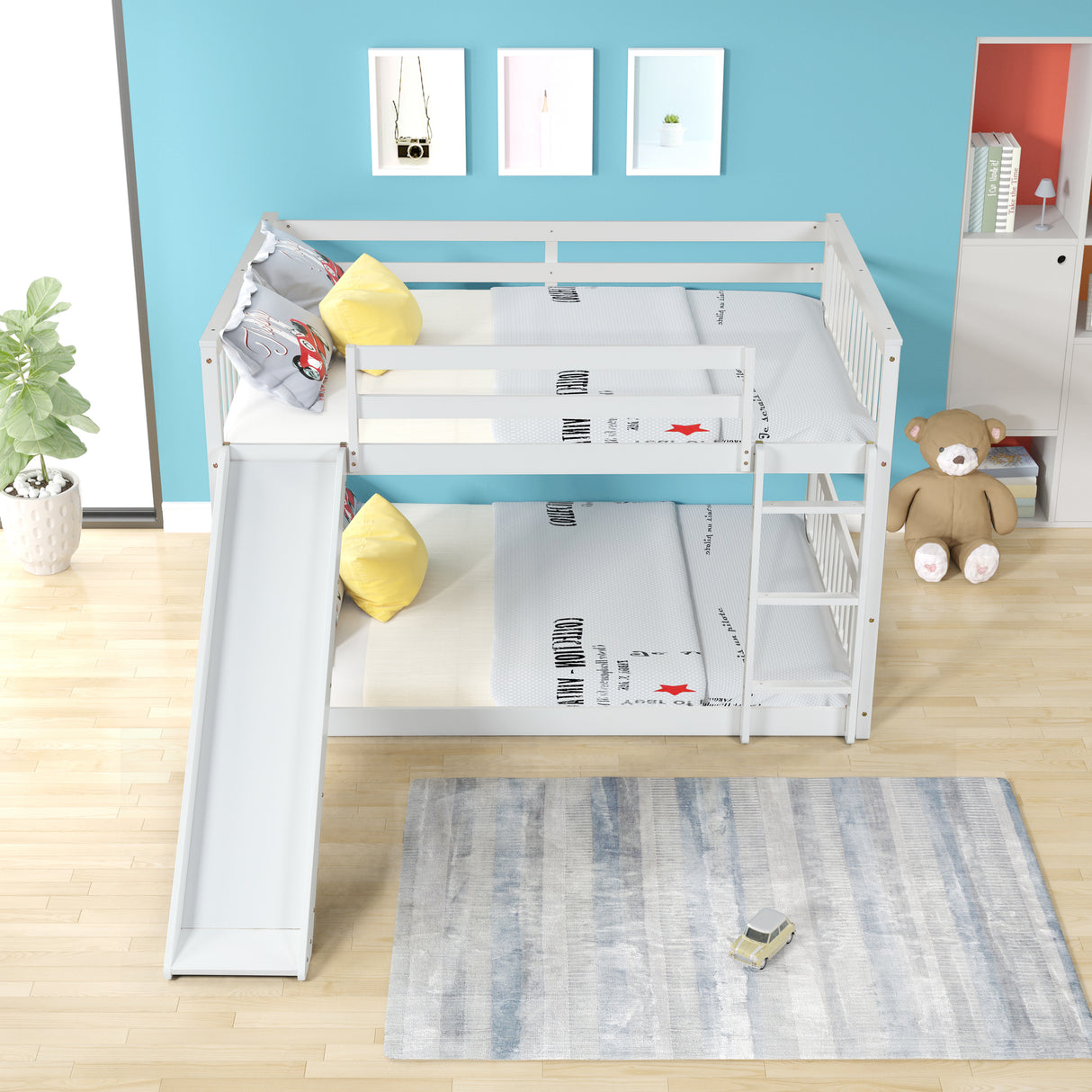 Full over Full bunkbed with Slied for white color - Home Elegance USA