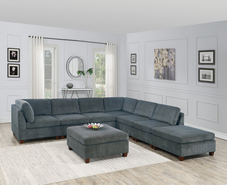 Living Room Furniture Grey Chenille Modular Sectional 8pc Set Large Corner L-Sectional Modern Couch 2x Corner Wedge 4x Armless Chairs and 2x Ottomans Plywood - Home Elegance USA