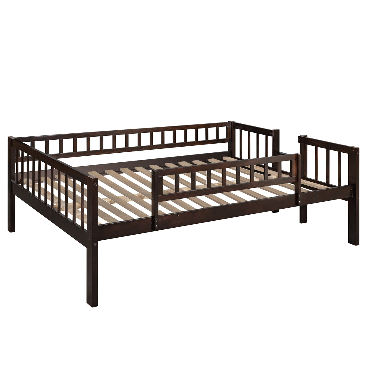 Full-Over-Full-Over-Full Triple Bed with Built-in Ladder and Slide , Triple Bunk Bed with Guardrails, Espresso(OLD SKU :LP000052AAP) - Home Elegance USA