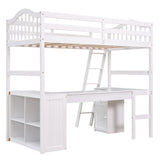 Twin size Loft Bed with Drawers, Cabinet, Shelves and Desk, Wooden Loft Bed with Desk - White(OLD SKU :LT000505AAK) - Home Elegance USA