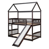 Twin Over Twin Bunk Bed with Slide, House Bed with Slide, Espresso(OLD SKU: LT000213AAP) - Home Elegance USA