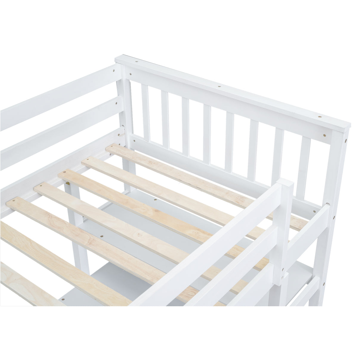 Twin Size Loft Bed with Storage Shelves and Under-bed Desk, White - Home Elegance USA