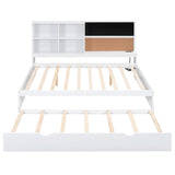 Full Size Daybed with Storage Shelves, Blackboard, Cork board, USB Ports and Twin Size Trundle, White(Expected Arrival Time: 8.2) - Home Elegance USA