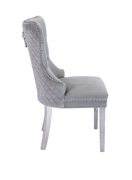 Simba Stainless Steel 2 Piece Chair Finish with Velvet Fabric in Light Gray - Home Elegance USA