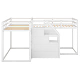 Twin over Twin L-Shaped Bunk Bed with Built-in Middle Staircase,White - Home Elegance USA