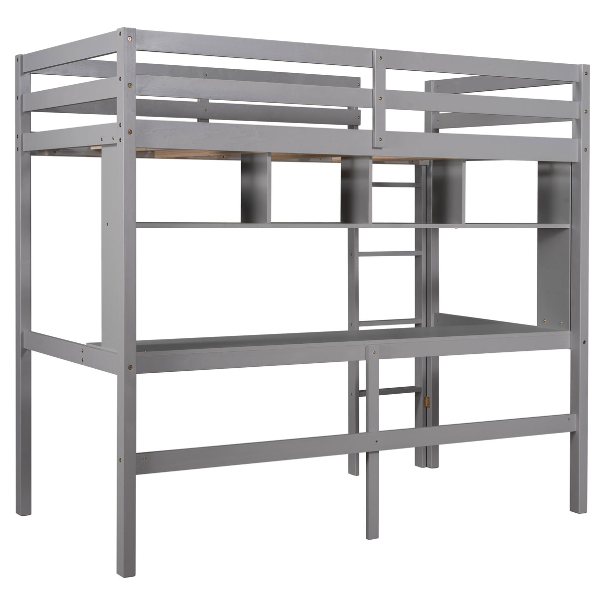 Twin Size Loft Bed with Convenient Desk, Shelves, and Ladder, White(Similar SKU:SM001302AAE) - Home Elegance USA