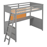 Twin size Loft Bed with Desk and Writing Board, Wooden Loft Bed with Desk - Gray - Home Elegance USA