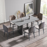 63"Modern artificial stone gray straight edge black metal leg dining table -6 people - Home Elegance USA