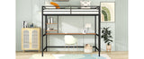 Full Metal Loft Bed with Desk and Shelve, Black - Home Elegance USA