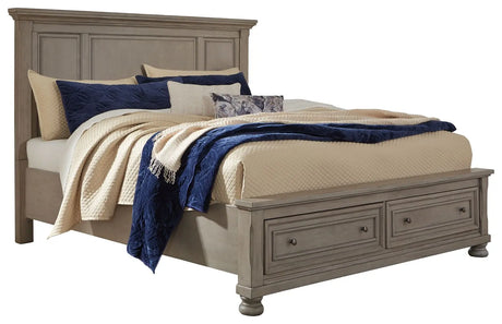 Lettner - Light Gray - Queen Panel Storage Bed - 7 Pc. - Dresser, Mirror, Queen Bed, 2 Nightstands | Ashley