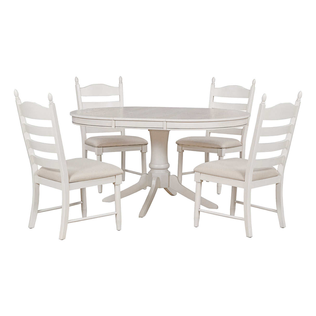 TREXM 5-Piece Retro Functional Dining Table Set Wood Round Extendable Dining Table and 4 Upholstered Dining Chairs (Antique White) - Home Elegance USA