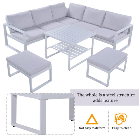 【Not allowed to sell to Wayfair】U_Style Industrial Style Outdoor Sofa Combination Set With 2 Love Sofa,1 Single Sofa,1 Table,2 Bench